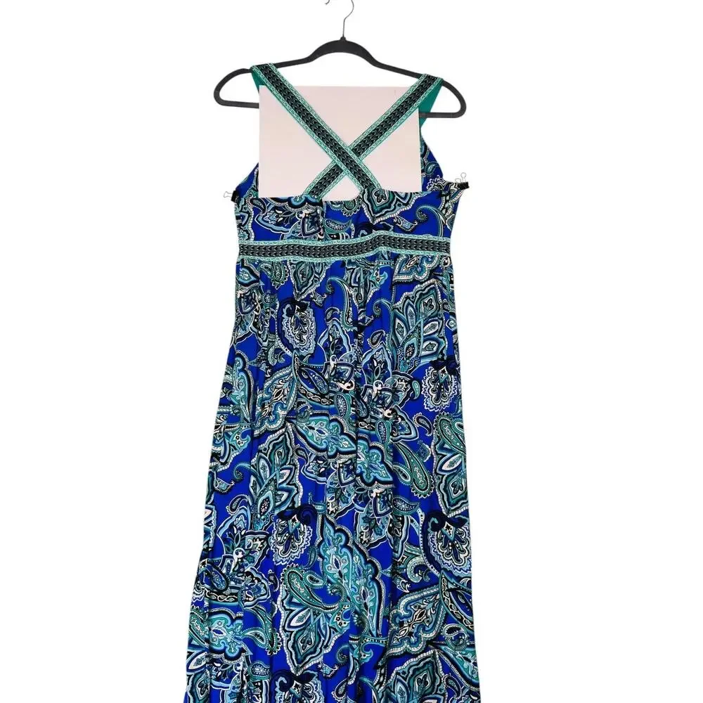 INC International Concepts Dress Womens Petite M Blue Paisley Maxi Strappy Boho - Picture 6 of 11